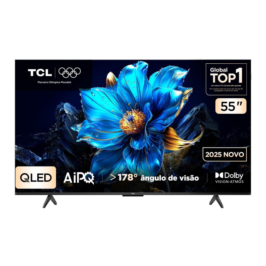 Smart TV TCL 55 Polegadas QLED 4K P7K com Flor Azul, 178° Ângulo de Visão, Dolby Vision-Atmos, AiPQ