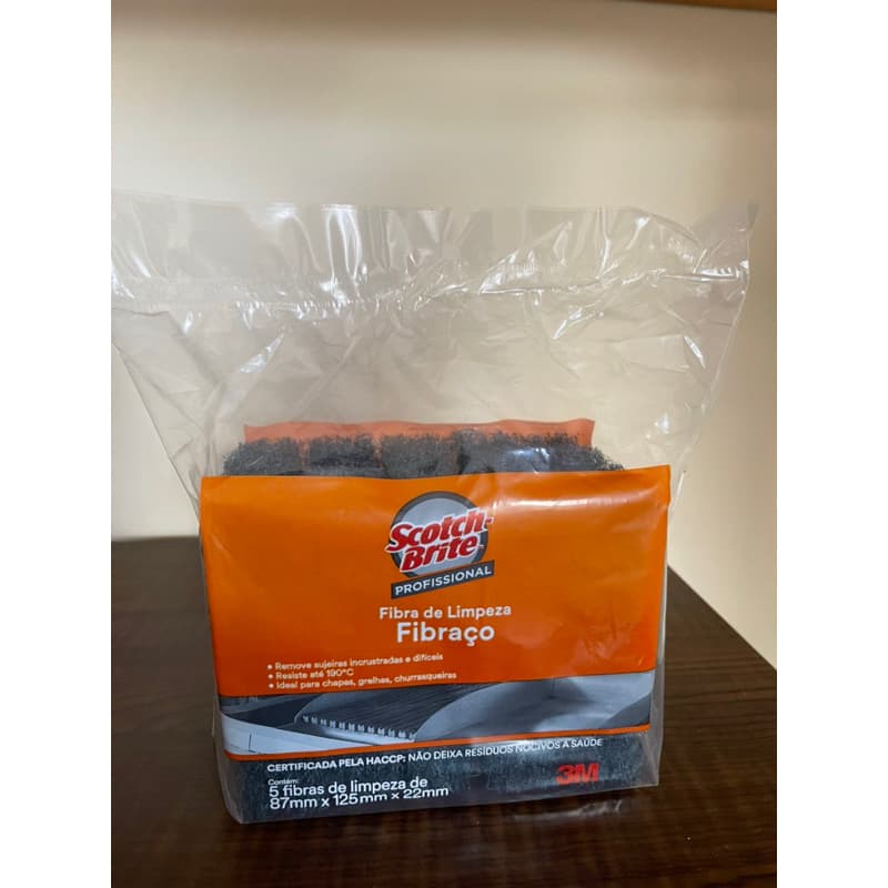 Fibra de Limpeza - Fibraço 3M Scotch-Brite PACOTE C/ 05 UNID. embalagem laranja e cinza