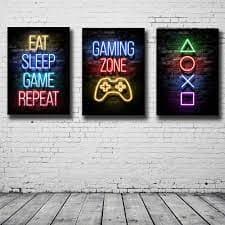 Quadros decorativos neon com frases e símbolos de jogos para sala de jogos