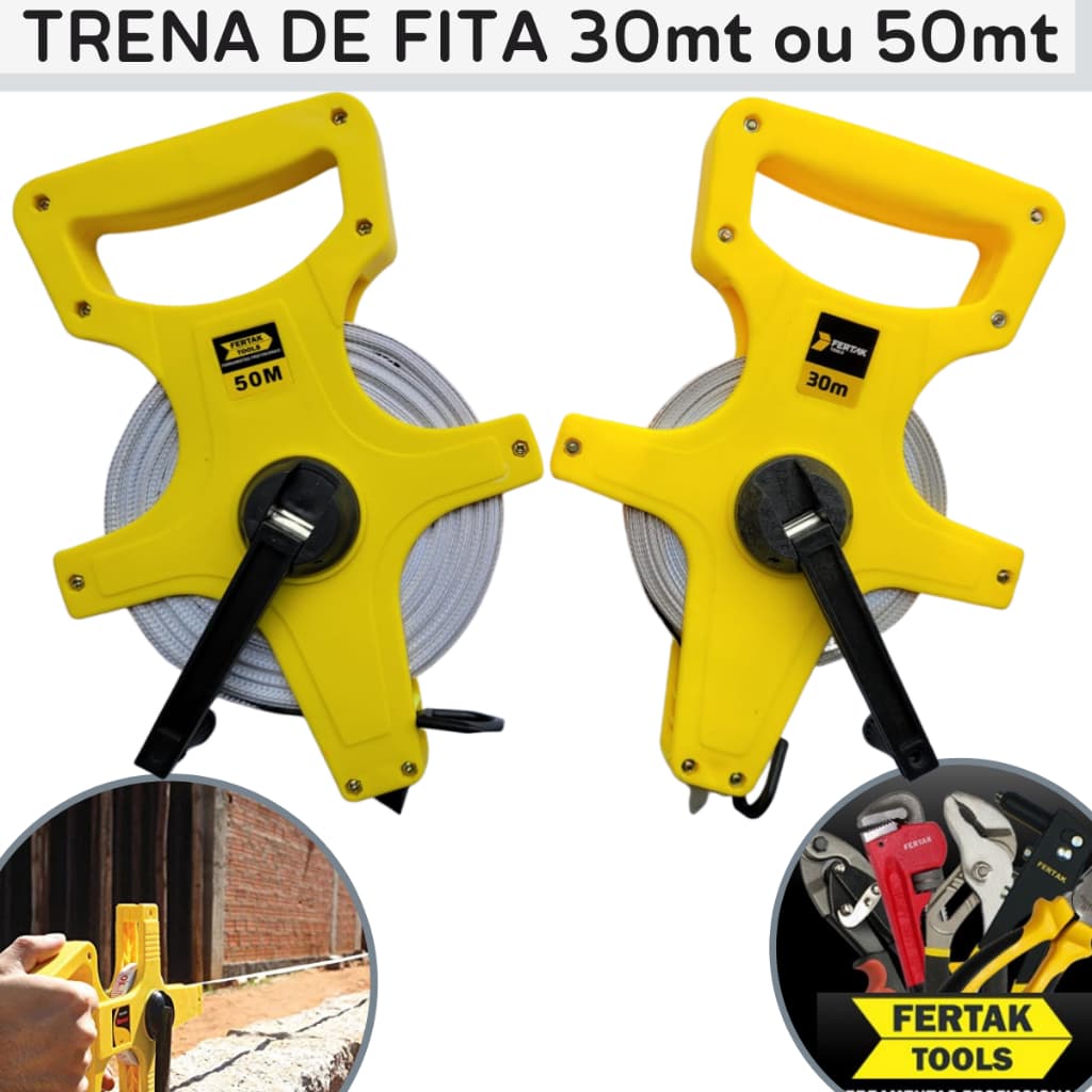 Trena de Fita Aberta em Fibra de Vidro 50m e 30m com Acessórios