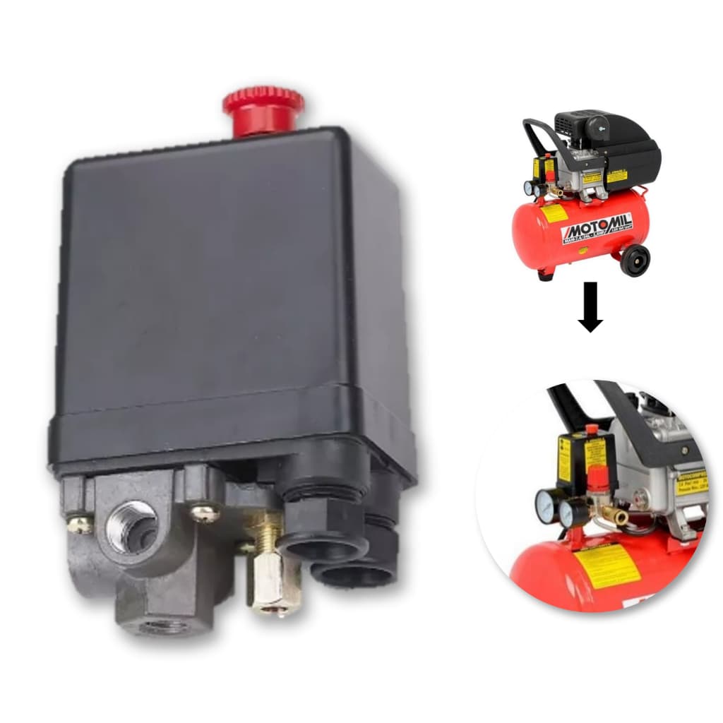 Chave Liga Desliga Pressostato Motocompressor 120 lbs Compressor Baixa Pressão com bomba de ar MOTOMIL