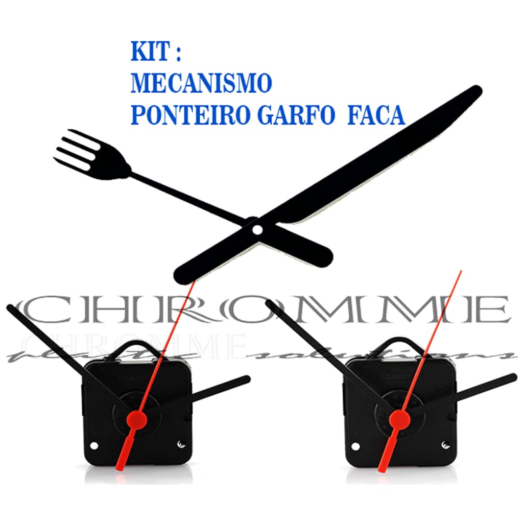 Kit de 10 máquinas de relógio de parede com ponteiros garfo e faca - mecanismo completo