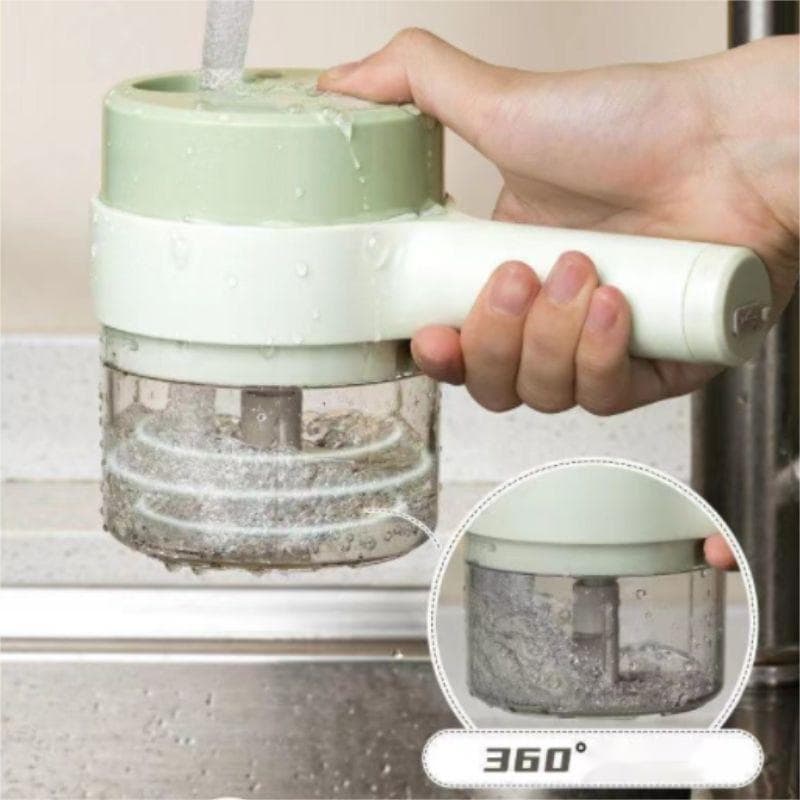 Cortador triturador elétrico multifuncional para vegetais e carnes, sem fio, verde e branco, com ângulo de 360°