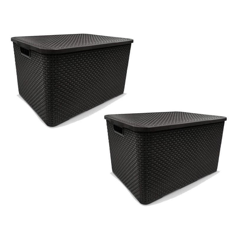 Kit 2 Caixas Organizadoras Rattan 70 Litros - Preta
