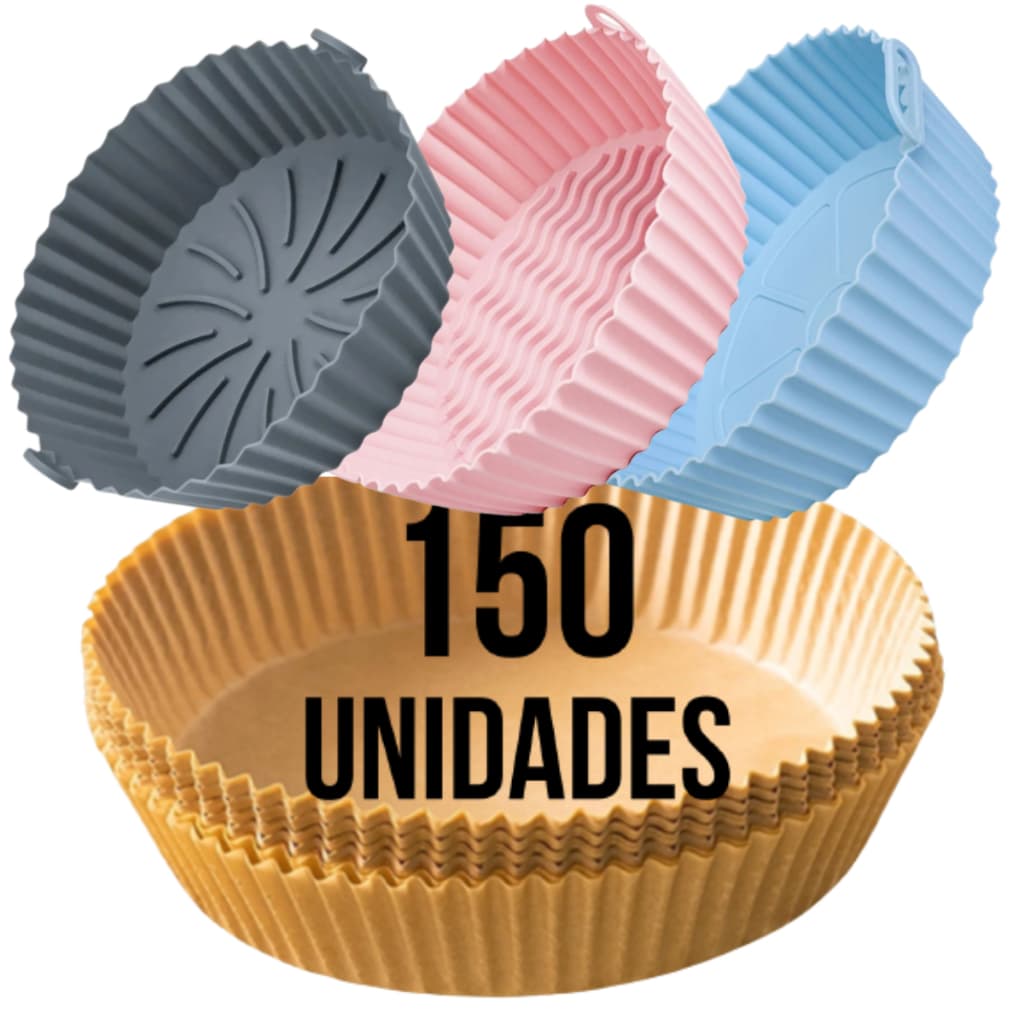 Cestos de silicone reutilizáveis para air fryer com forro de papel descartável, 150 unidades
