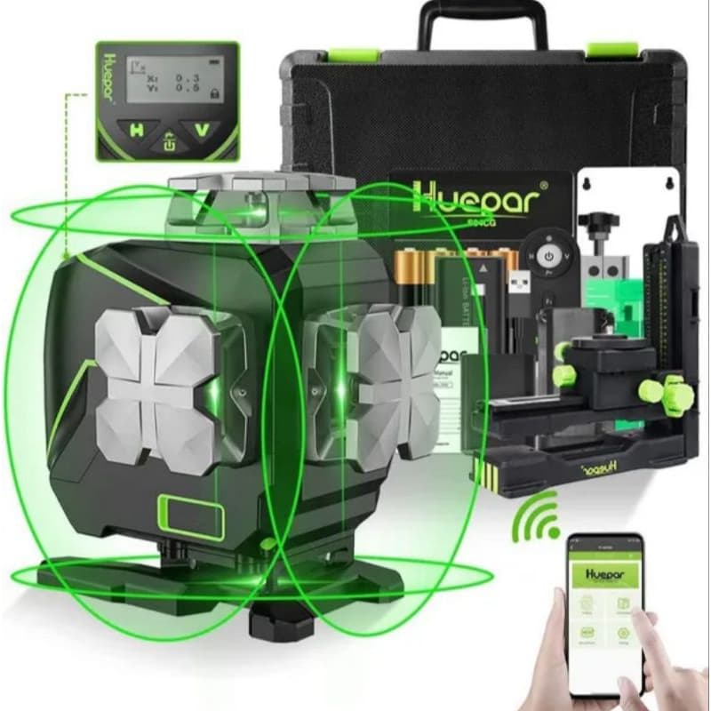 Nível a laser Huepar 16 linhas verde S04CG-CR com maleta e acessórios