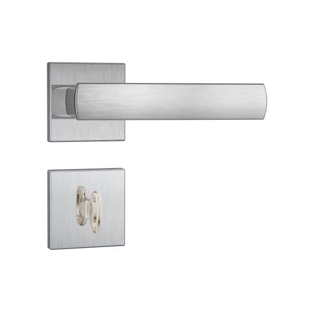 Fechadura de porta em aço inoxidável escovado com roseta quadrada, fundo branco