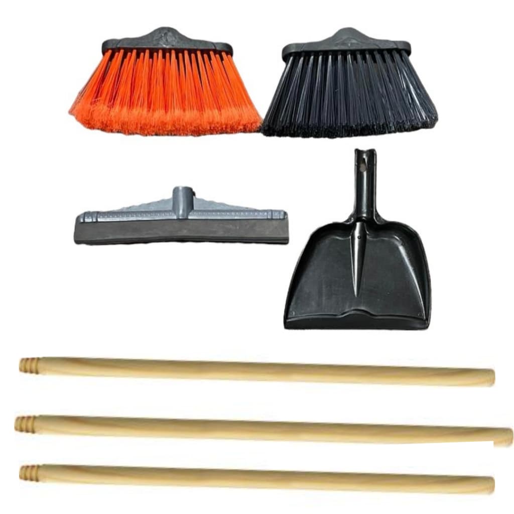 1 Vassoura Piaçava 1 Vassoura De Pelo  Nylon 1 Rodo Limpeza