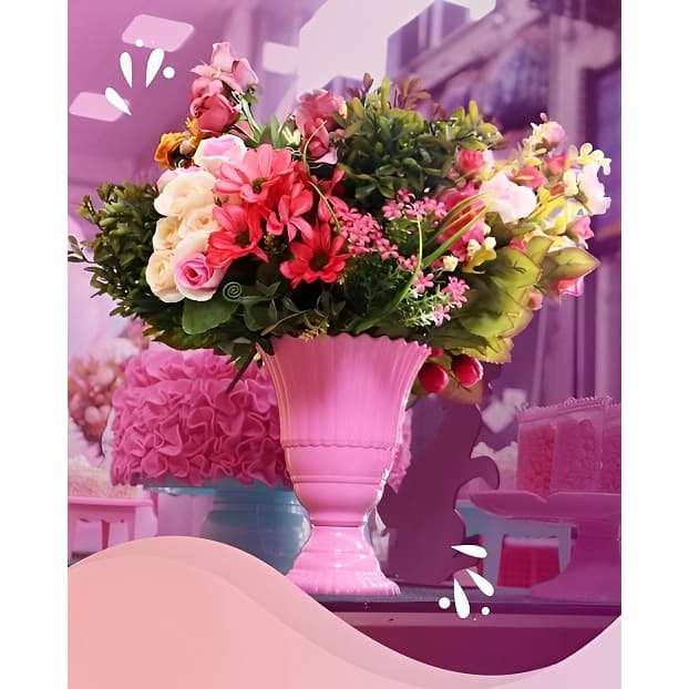 Kit com 02 vasos reais para decoração de festa com flores coloridas