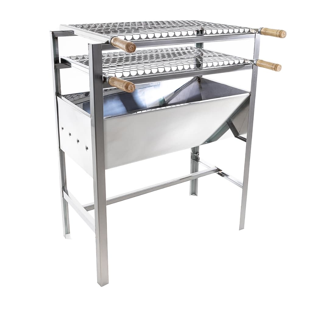 Churrasqueira inox portátil grande robusta com duas grelhas de inox, 60x33x75cm