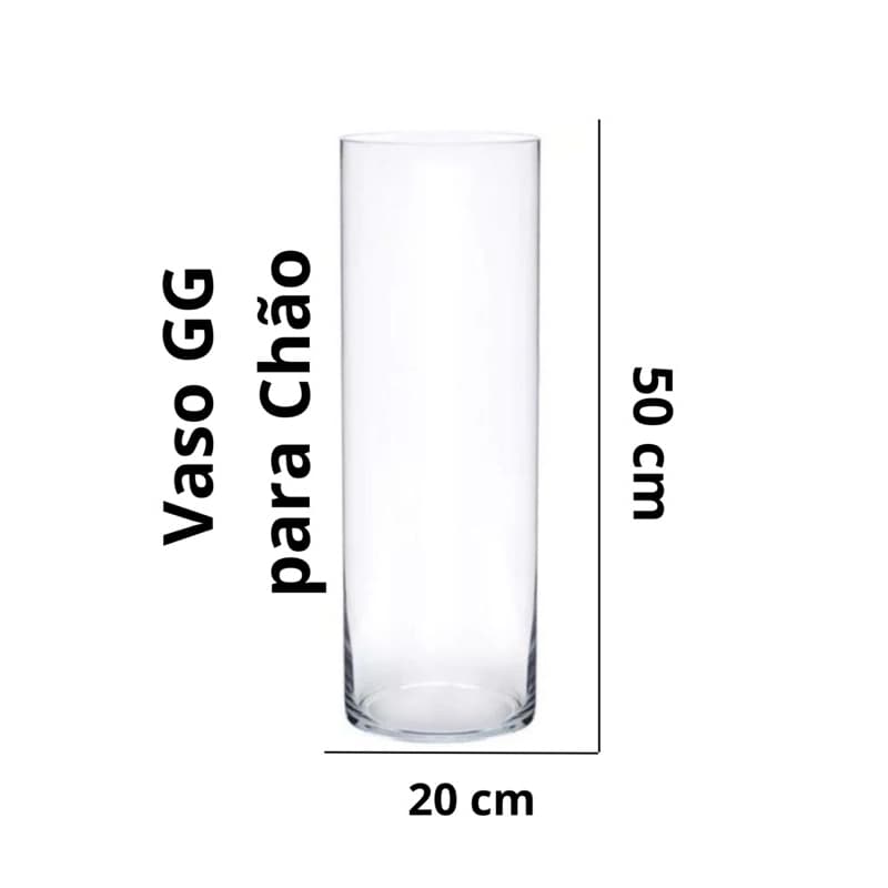 Vaso de vidro transparente cilíndrico 50x20 cm para chão