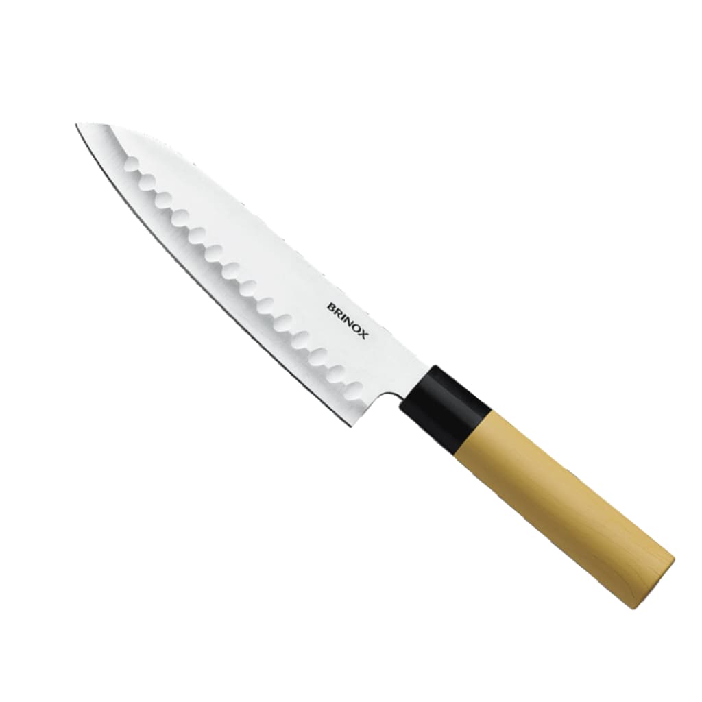 Faca de cozinha de aço inoxidável Brinox Samurai 7'' com cabo de madeira