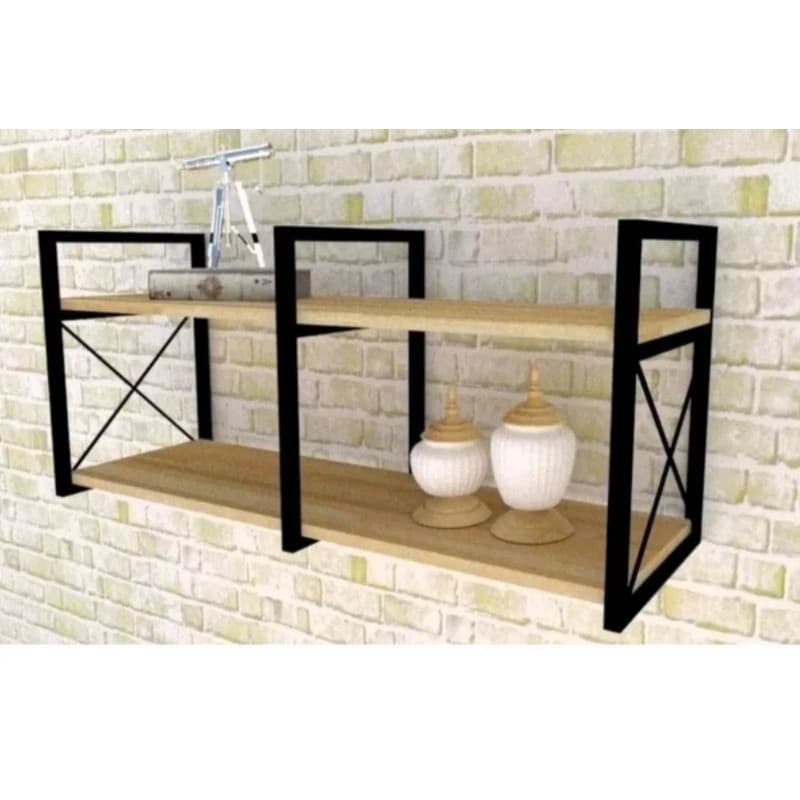 Suporte Duplo Prateleira Industrial 118x55x40cm Metal e Madeira Cozinha Sala Quarto Prateleira Moderna