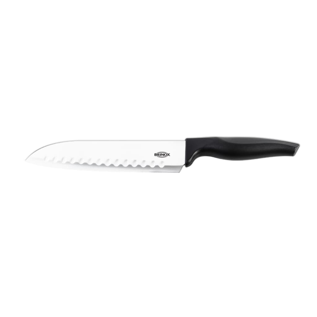 Faca Santoku Brinox com cabo preto e lâmina serrilhada de 31 cm