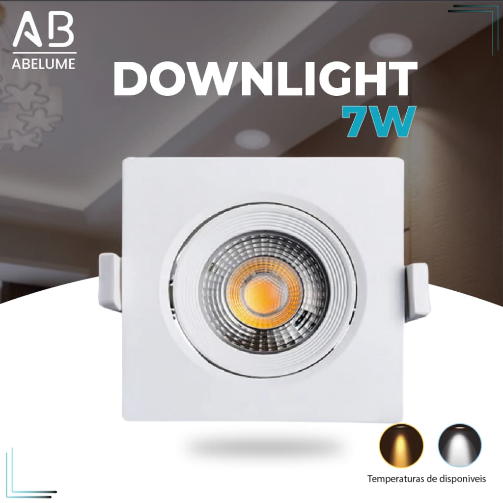 Luminária LED quadrada embutida para teto 7W, luz amarela, branco frio e quente disponível