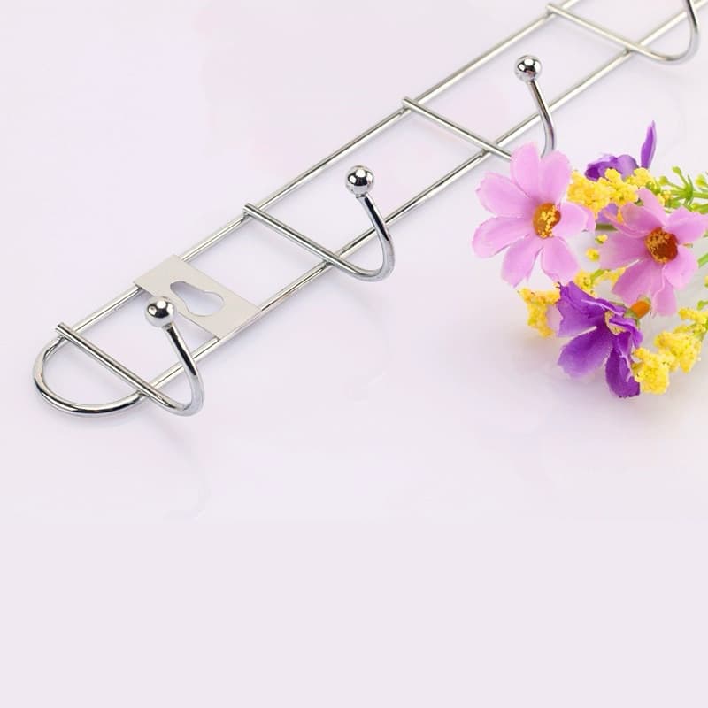 Suporte de gancho metálico com três ganchos, aço inoxidável, fundo branco