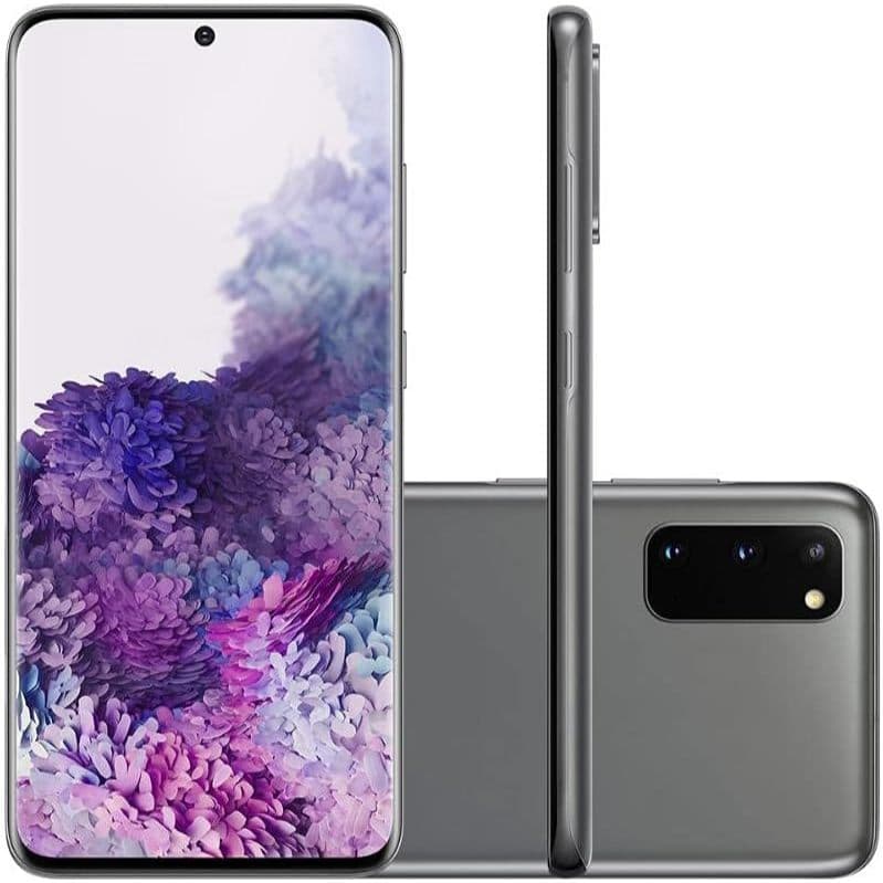 Smartphone Samsung Galaxy S20 em cor prata com câmera tripla e design elegante
