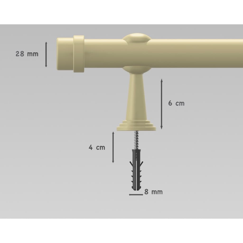 Varão cortina bastão trilho 2,50 mts 28mm grosso ferro - ilustração técnica