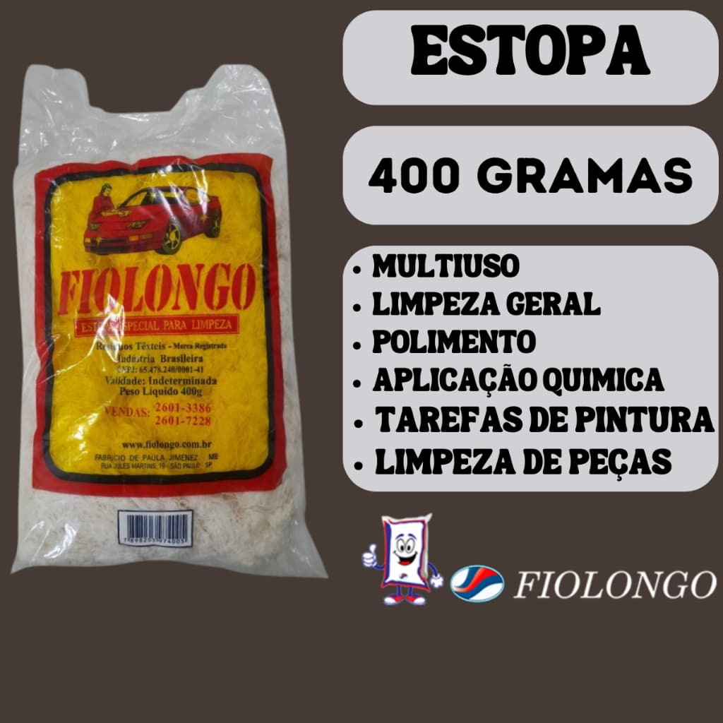 Estopa Para Limpeza Fio Longo - Pacotes de 400g - Limpeza Geral - Limpeza Mecânica - limpeza de casa