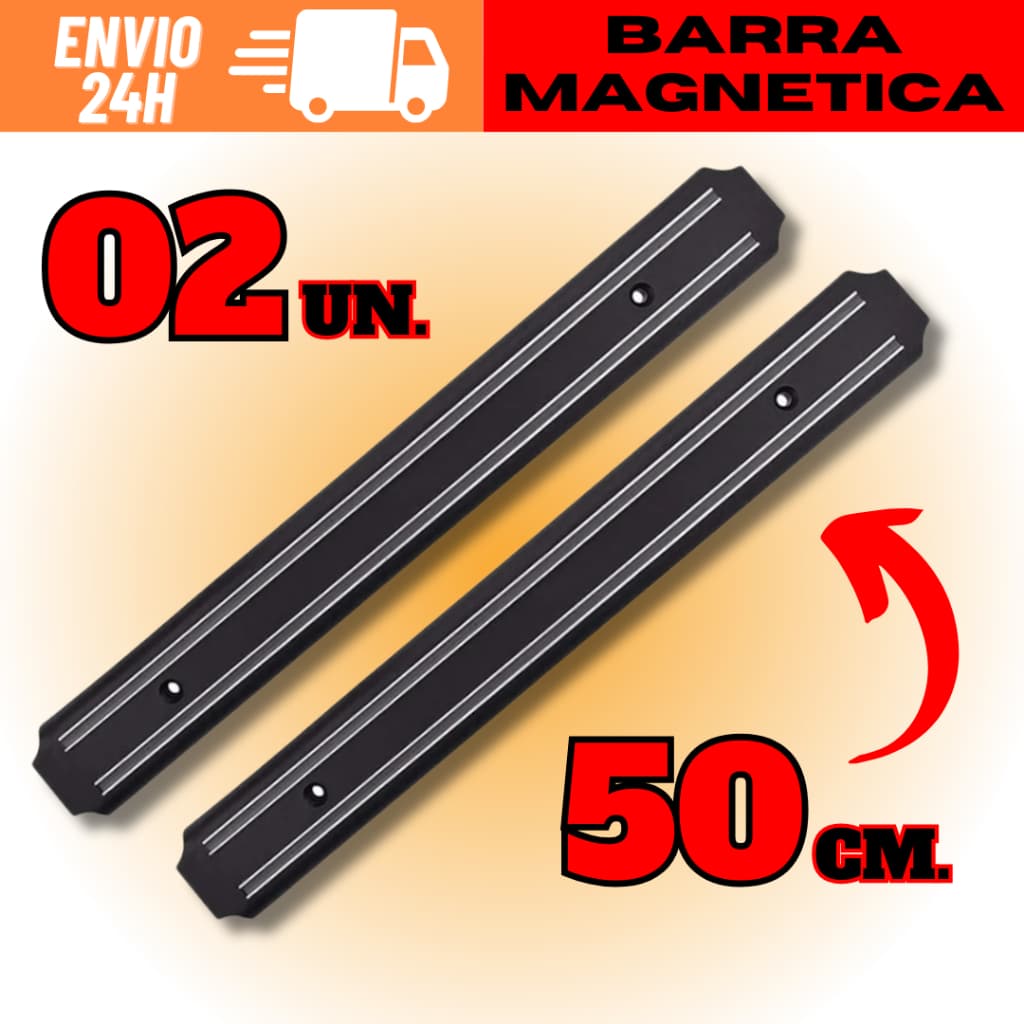 Kit com 2 barras magnéticas de 50 cm para suporte de facas e ferramentas