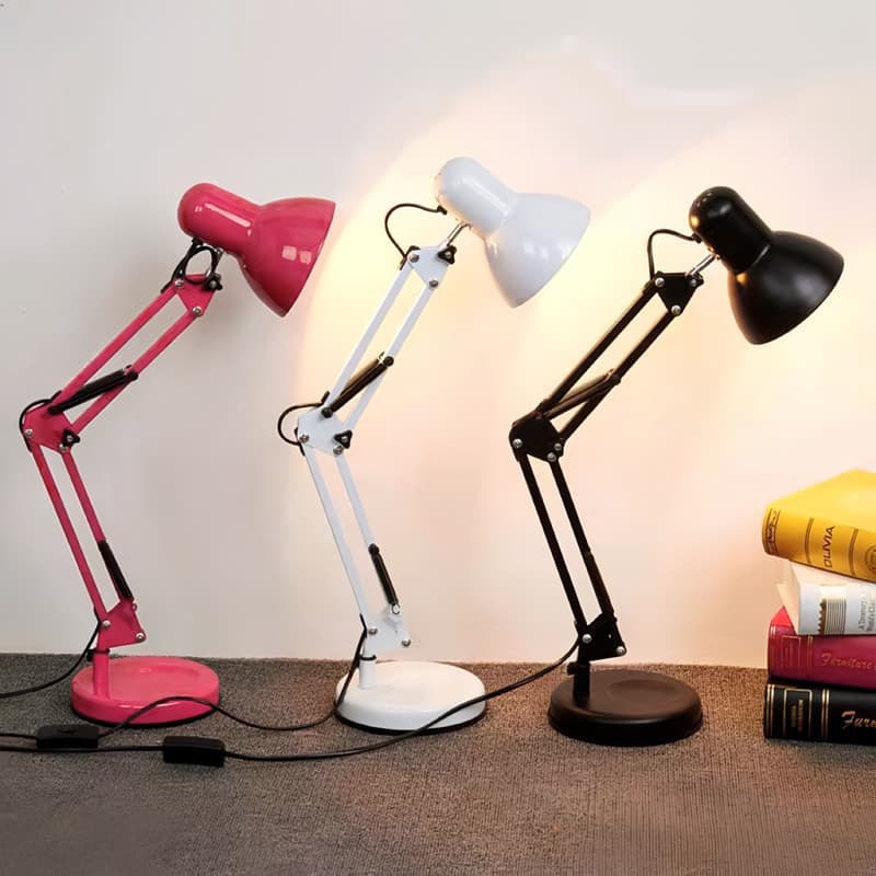 Luminárias de mesa dobráveis em rosa, branco e preto