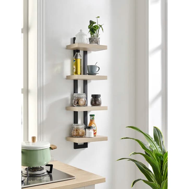 Prateleiras de parede flutuantes com suporte para escada de 4 camadas com itens decorativos