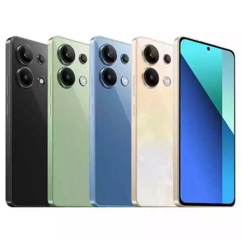 Celular Xiaomi Redmi Note 13 4G em cores preto, verde, azul, dourado e prata