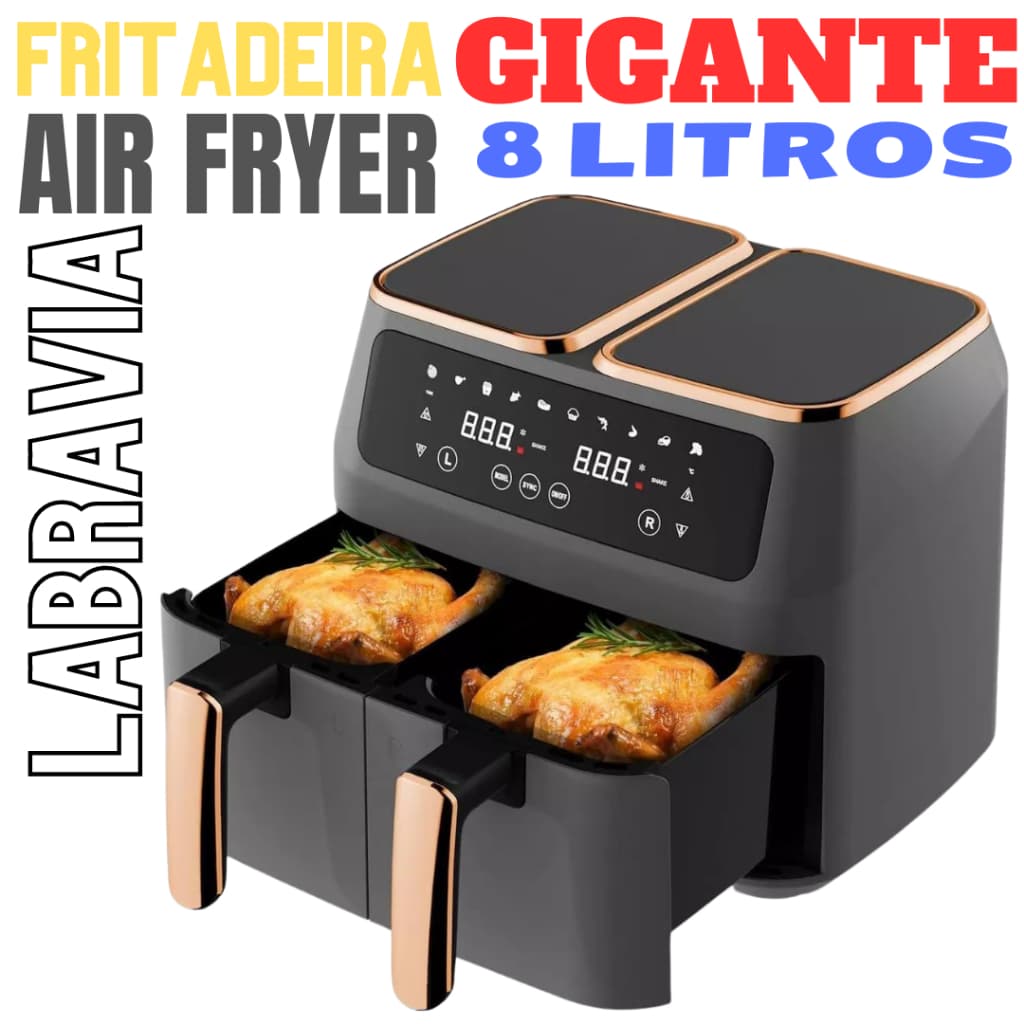 Fritadeira Gigante de 8 Litros com Cesto Duplo - Air Fryer Dual Pot 1.800W com Controle Touch Digital