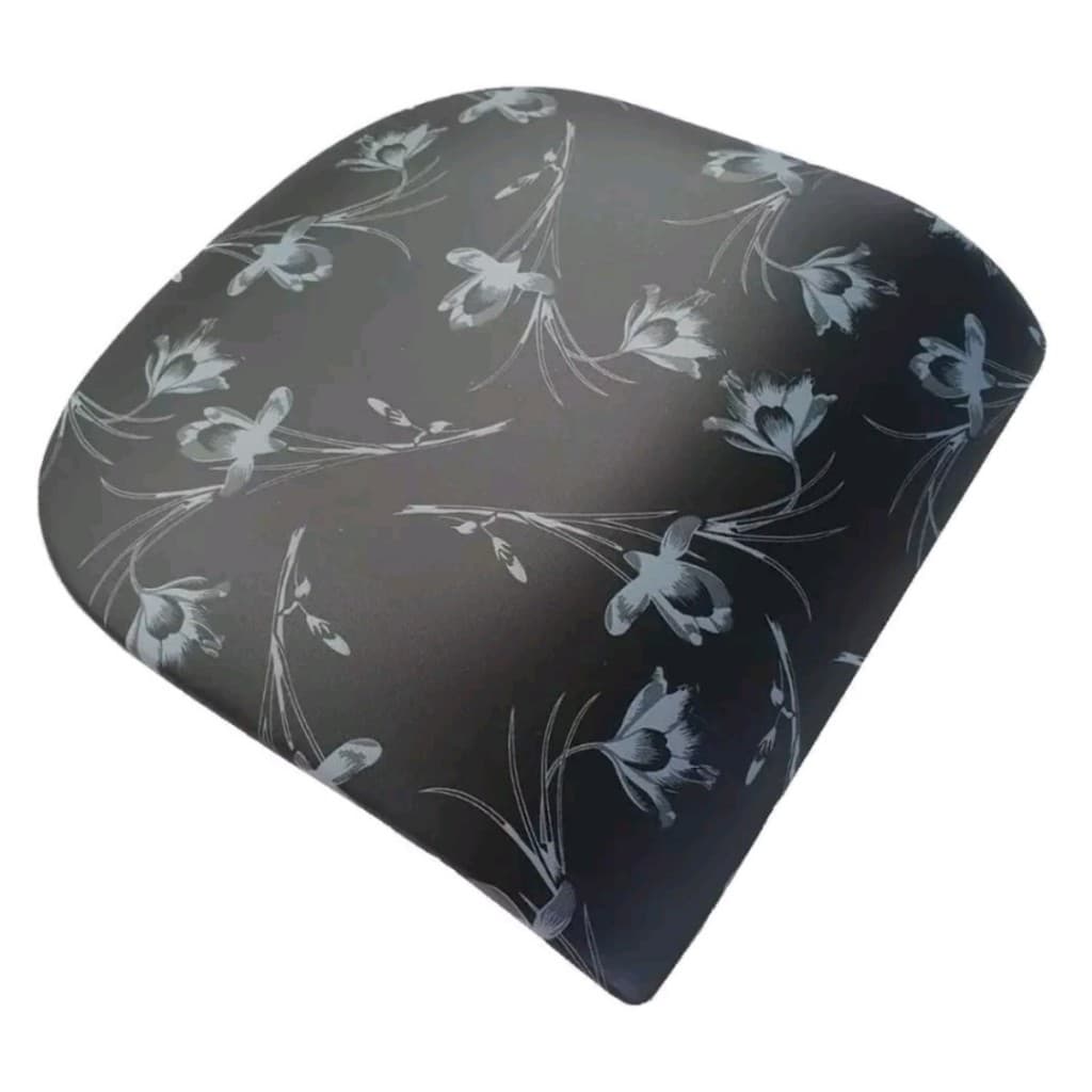 Assento almofadado retangular com padrão floral cinza e branco