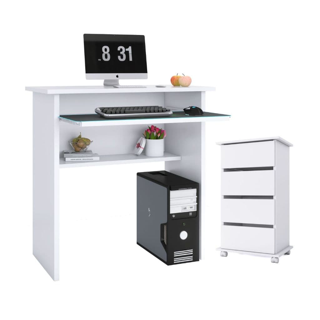 Conjunto Home Office Mesa Escrivaninha Com Gaveta + Gaveteiro Carrinho Auxiliar 4 Gavetas
