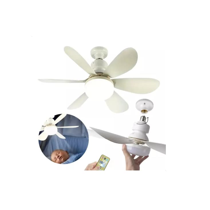 Ventilador de teto branco com controle remoto e luz LED, adequado para quartos de bebê