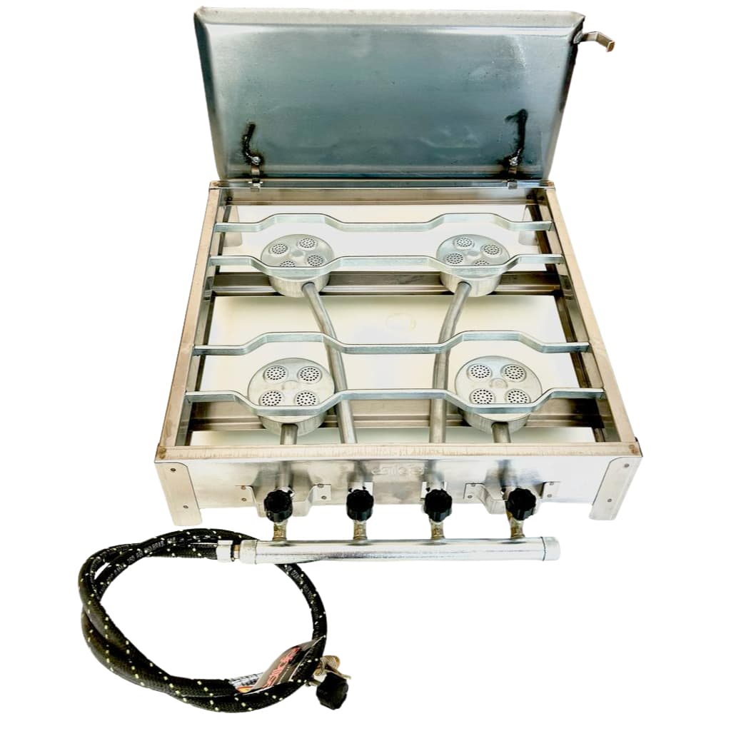 Mini Fogão 4 Bocas Fogareiro Com Chapa de Aço Carbono Alta Pressão Portátil Camping Acampamento Caminhão Semi Industrial