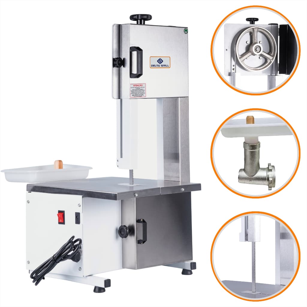 Serra Fita Bancada Com Moedor Mesa Inox Máquina Cortar Moer Carne Serrar Osso Semi Profissional 1,46