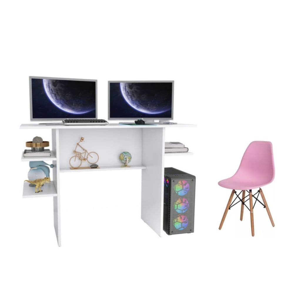 Mesa Escrivaninha Para Computador Escritório Home Office Pc Gamer + Cadeira Eames