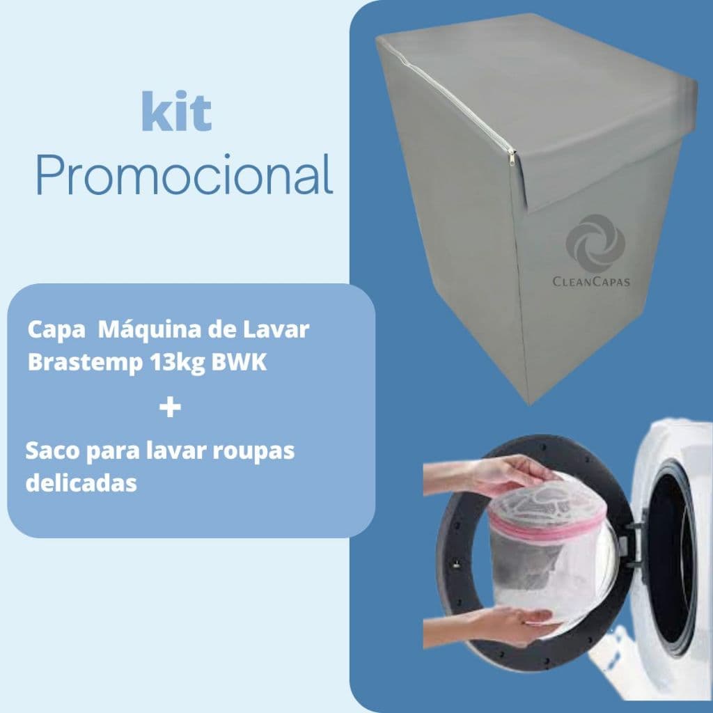 Kit promocional capa impermeável Brastemp 13kg e saco para lavar roupas delicadas
