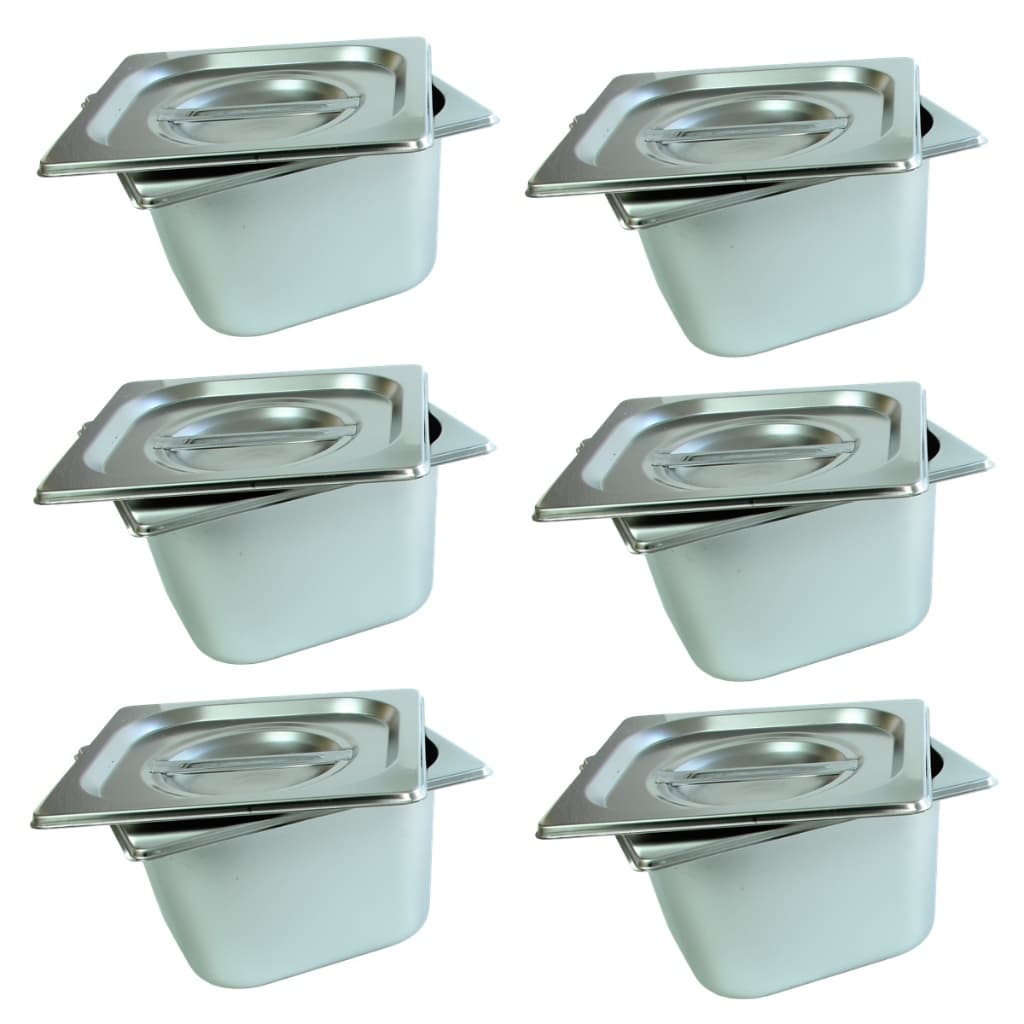 6 Cuba Gastronomica Inox com tampa 1/6x100 Gn Buffet Cozinha