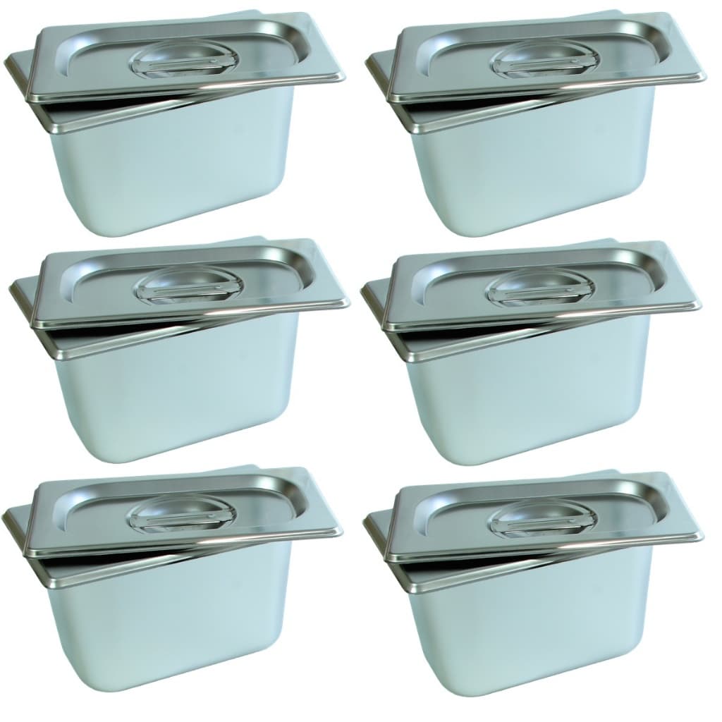 6 Cuba Gastronomica Inox com tampa 1/9x100 Gn Buffet Cozinha