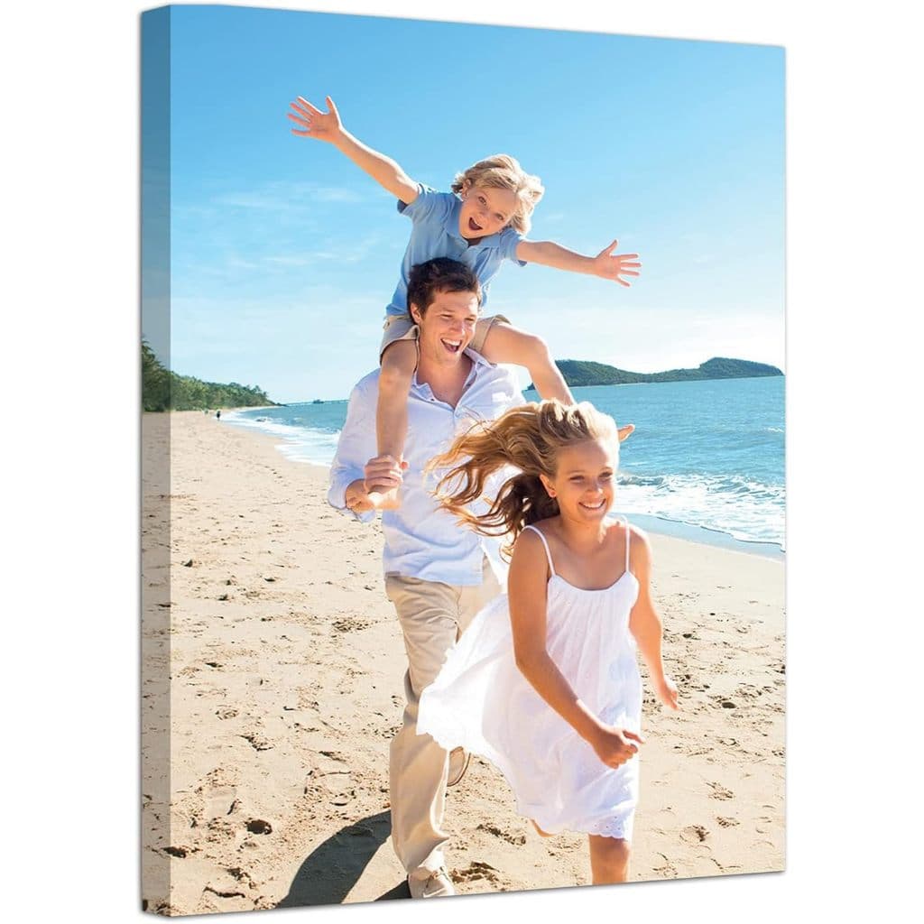 Quadro personalizado de família na praia com borda infinita em tela de algodão canvas