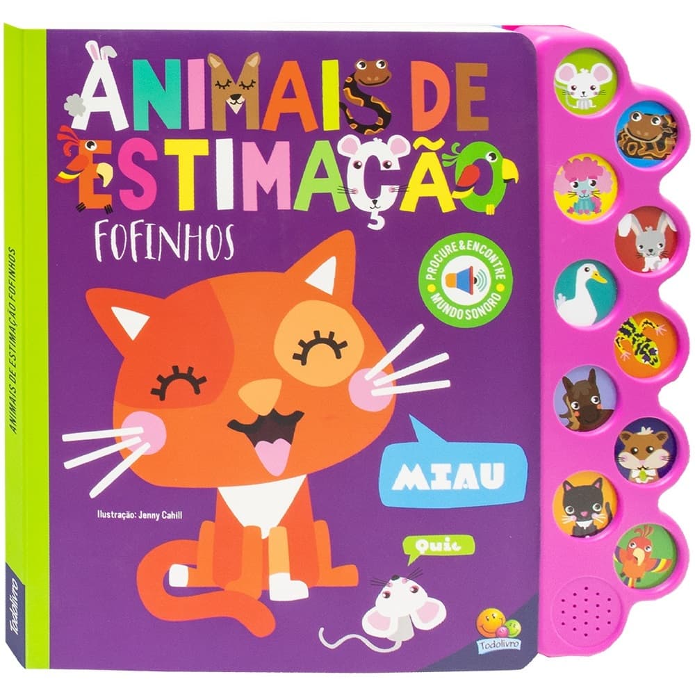 Livro Sonoro Infantil Para Bebê 10 Sons Animais de Estimação Pet Procure E Encontre Todolivro