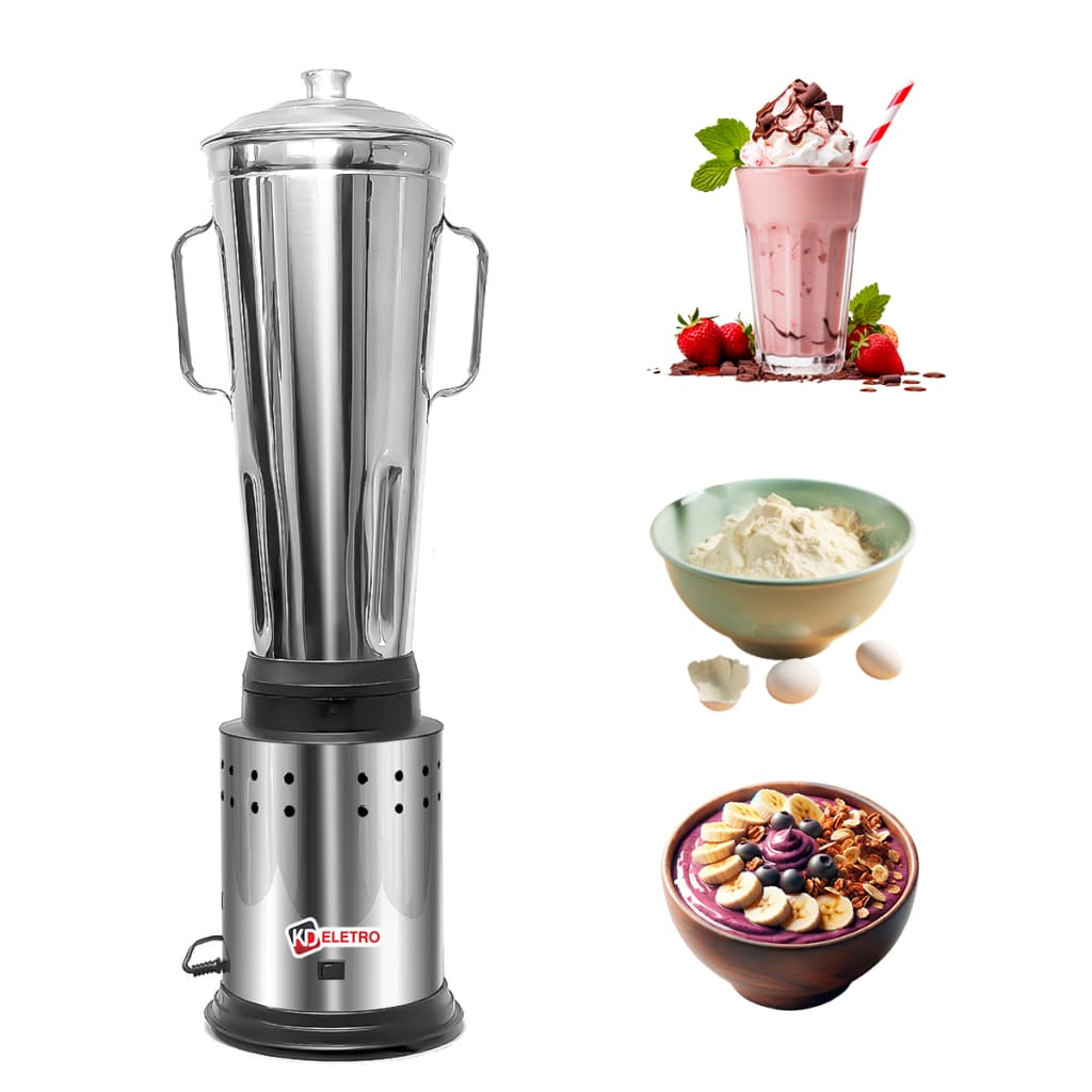 Liquidificador Industrial  Baixa Rotação 8 Litros Preto e Prata com Jarra de Aço Inoxidável Bivolt