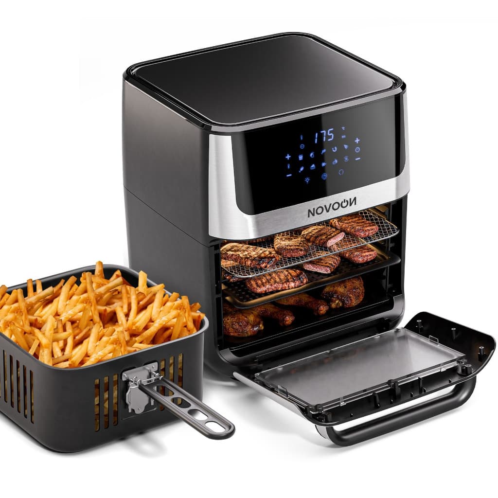 Fritadeira Elétrica Digital Novoon 12L 1700W 4 em 1 com cestos de batatas fritas e carne