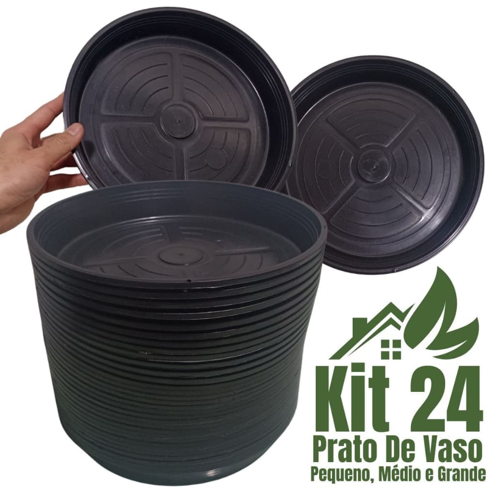 Kit 24 Prato de Vaso de Planta Coletor de Água Plástico Preto com Furos para Vaso Planta Suspenso Pequeno Médio Grande