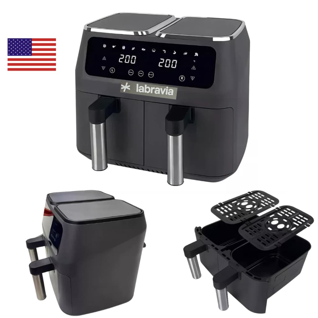 Fritadeira Elétrica Air Fryer 220v Cesto Duplo Grande 8 Litros Preto Labravia Digital Touch