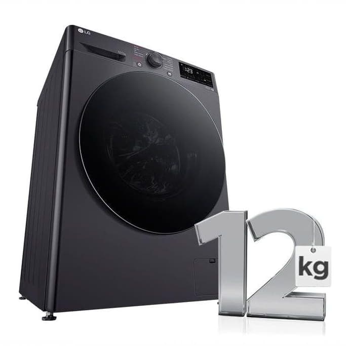 Lava e Seca Smart LG VC5 12kg Titanium preto com capacidade de 12kg e painel de controle digital.