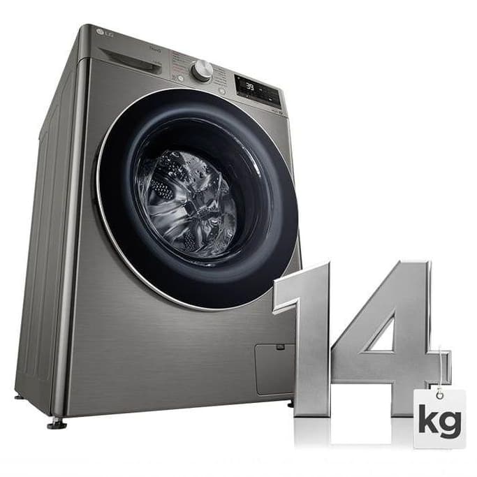 Lavadora e secadora LG 14 kg inox frontal com fundo branco
