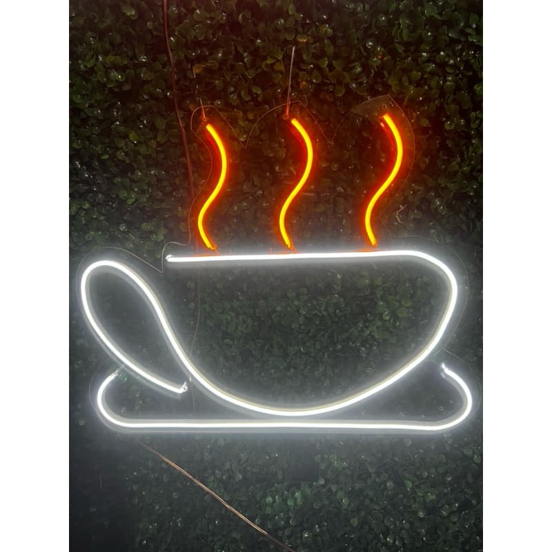 Placa de neon LED xícara de café com vapores de neon amarelo