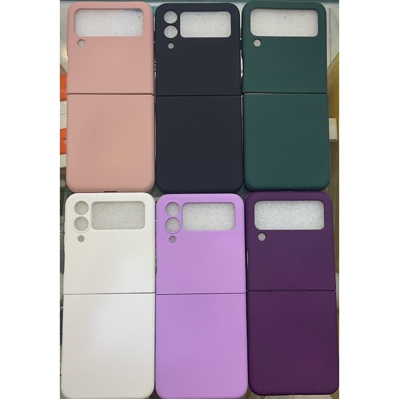Seis capas de proteção para Samsung Galaxy Z Flip 4 em cores rosa, branco, preto, verde, roxo e lilás.