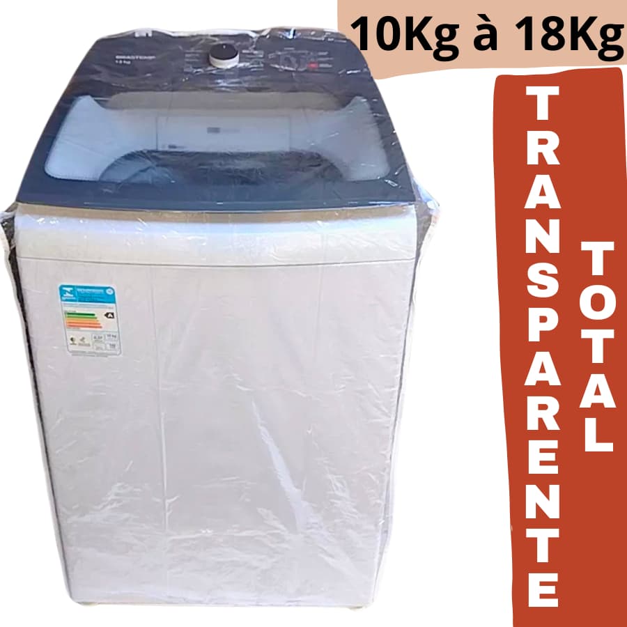 Capa transparente para máquina de lavar roupas Electrolux ou Brastemp, capacidade 10kg a 18kg