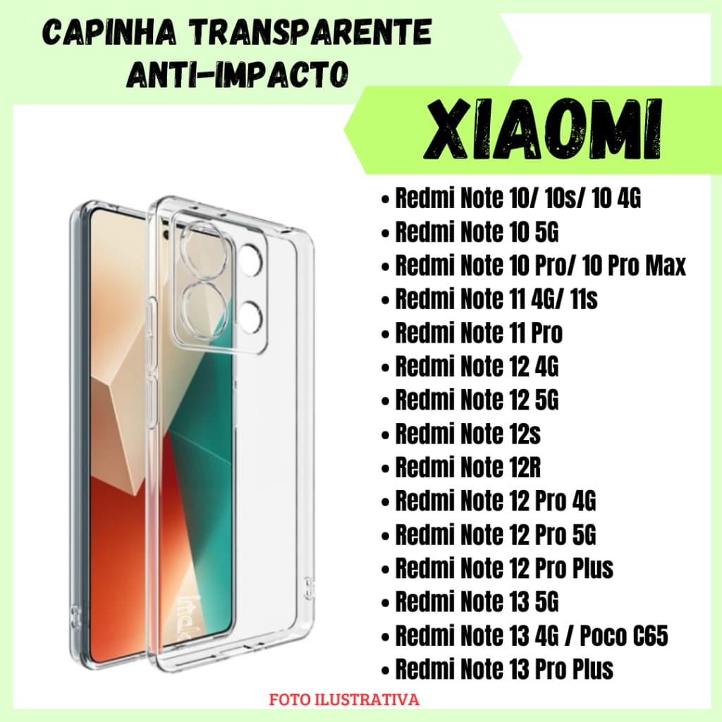 Capa transparente anti-impacto para smartphones Xiaomi Redmi Note