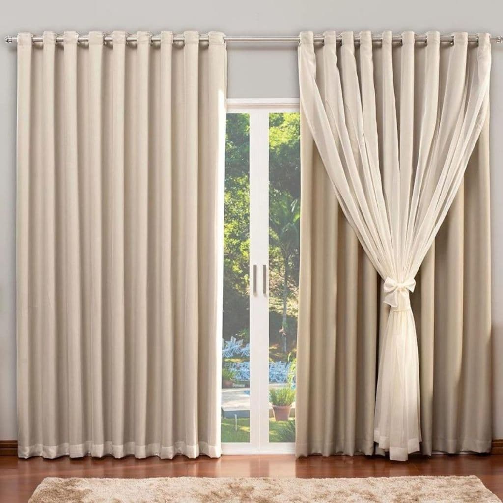Cortina blackout bege com voil PVC para sala, altura 3,00 m x largura 2,80 m